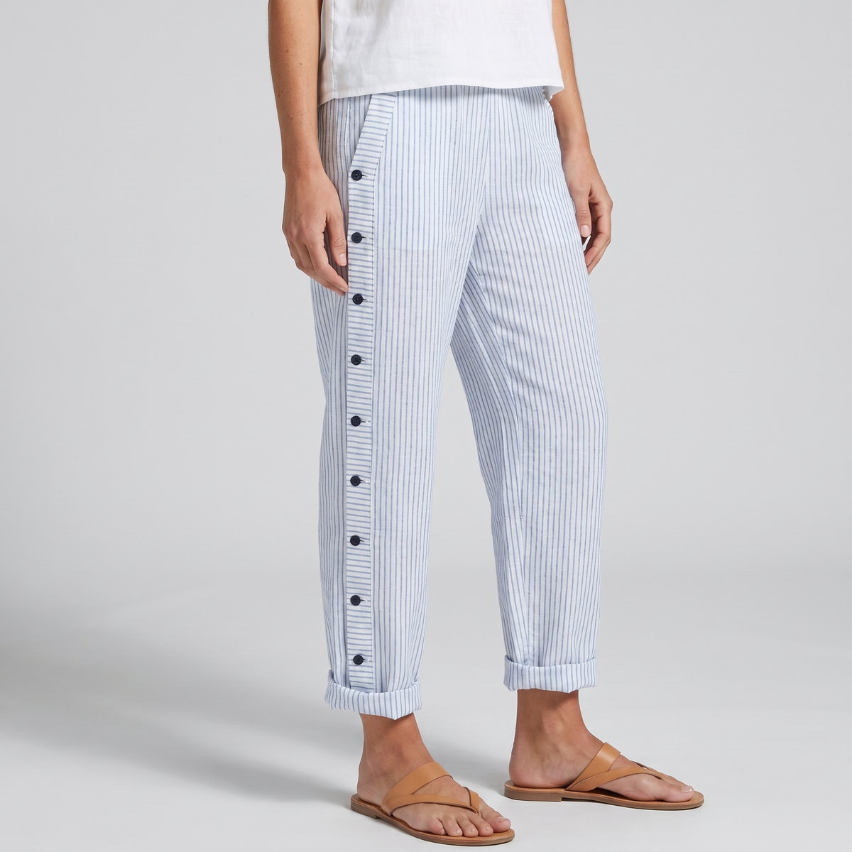 Roxanne | Pinstripe Trousers With Button Panel