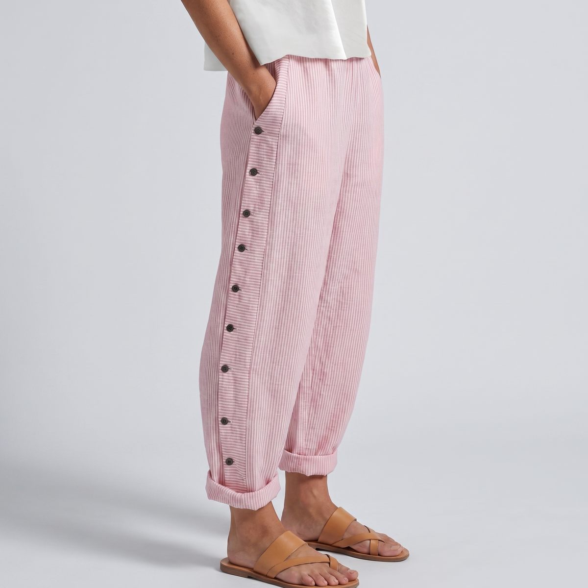 Roxanne | Pinstripe Trousers With Button Panel
